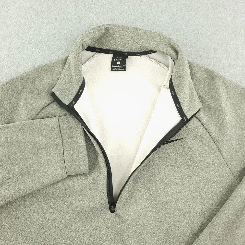 Nike Dri-FIT Fleece Pullover Mens XL Gray 1/4 Zip Long Sleeve Top Athletic